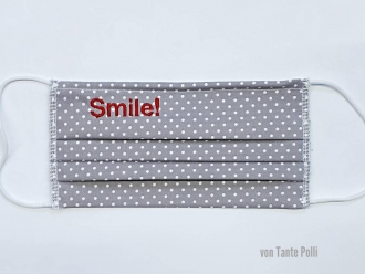 Mund-Nasen-Maske, MIT NASENBÜGEL, grau kleine Punkte SMILE! Erdbeerpunkt Online Shop Schweiz