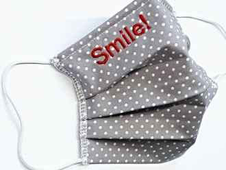 Mund-Nasen-Maske, MIT NASENBÜGEL, grau kleine Punkte SMILE! Erdbeerpunkt Online Shop Schweiz