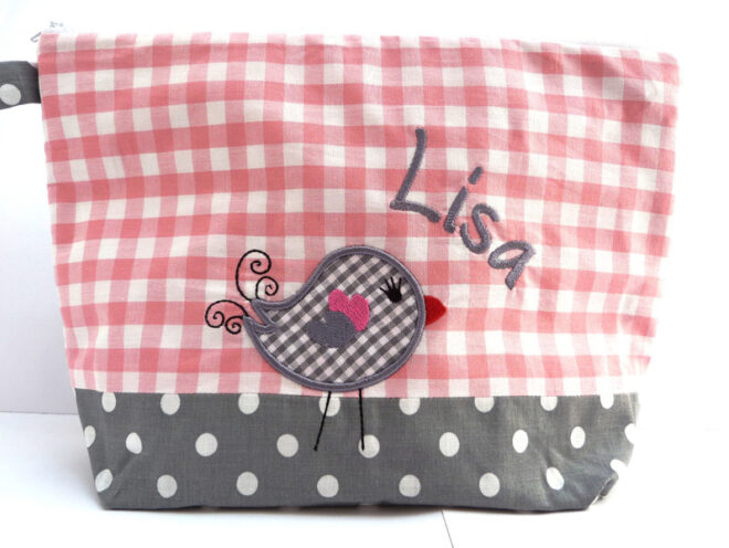 0000831 necessaire vogelchen grau rosa Erdbeerpunkt Online Shop Schweiz