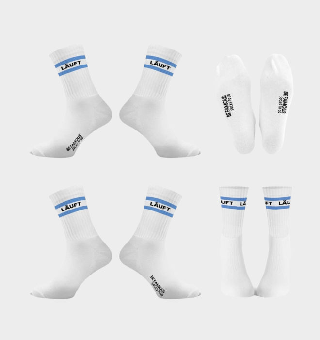 Screenshot 2025 04 05 at 09 42 50 Be Famous Socks to go Statement Socken LÄ UFT BFSO 09 White Socks Blue Stripe Black Statement 36 41 BFSO 09 1 1 Erdbeerpunkt Online Shop Schweiz