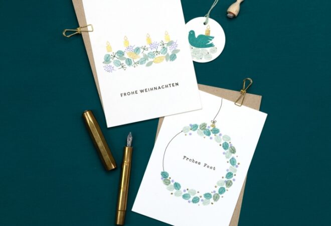 Federblatt kerze 5 knospen puenktchenzweig taube frohes fest weihnachten perlenfischer stempel 3 Erdbeerpunkt Online Shop Schweiz
