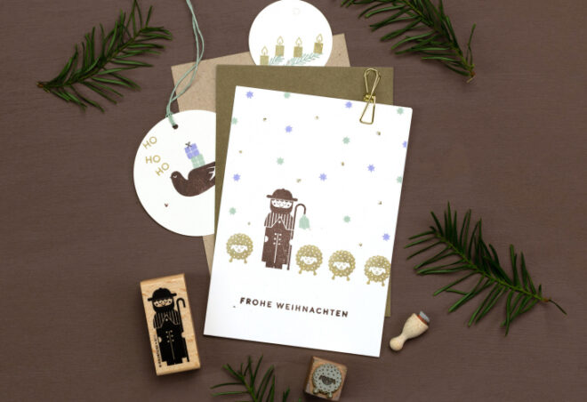 Hirte schaf taube ho kerze frohe weihnachten perlenfischer stempel 4 Erdbeerpunkt Online Shop Schweiz