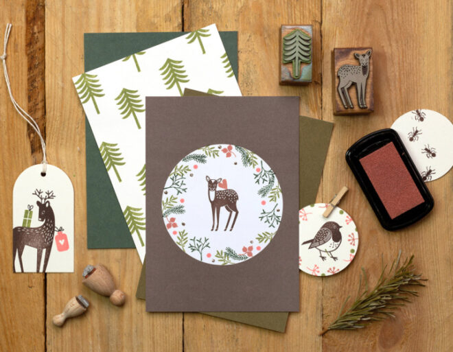Rehkitz spitztanne rotkehlchen reg herbst wald perlenfischer stempel 05 Erdbeerpunkt Online Shop Schweiz