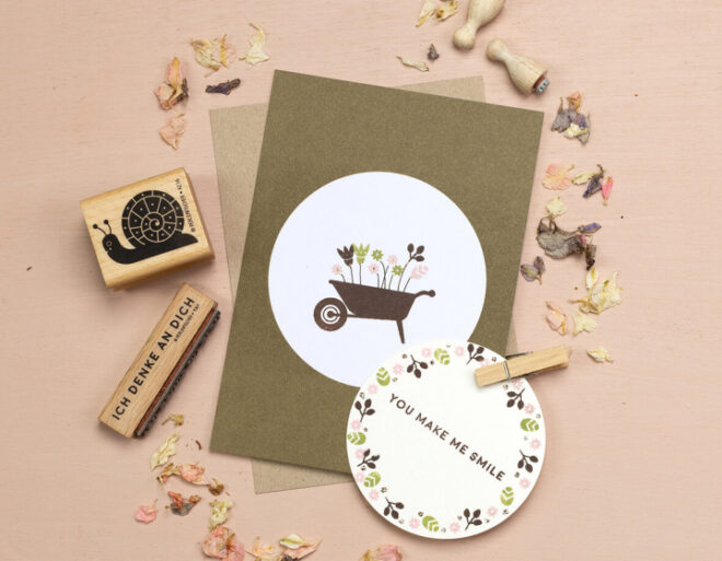 Schubkarre you make me smile hängebluete drei knospen mini perlenfischer stempel Erdbeerpunkt Online Shop Schweiz