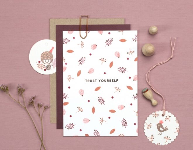 Trust yourself igelkopf kleiner vogel herbst blaetter perlenfischer stempel Erdbeerpunkt Online Shop Schweiz